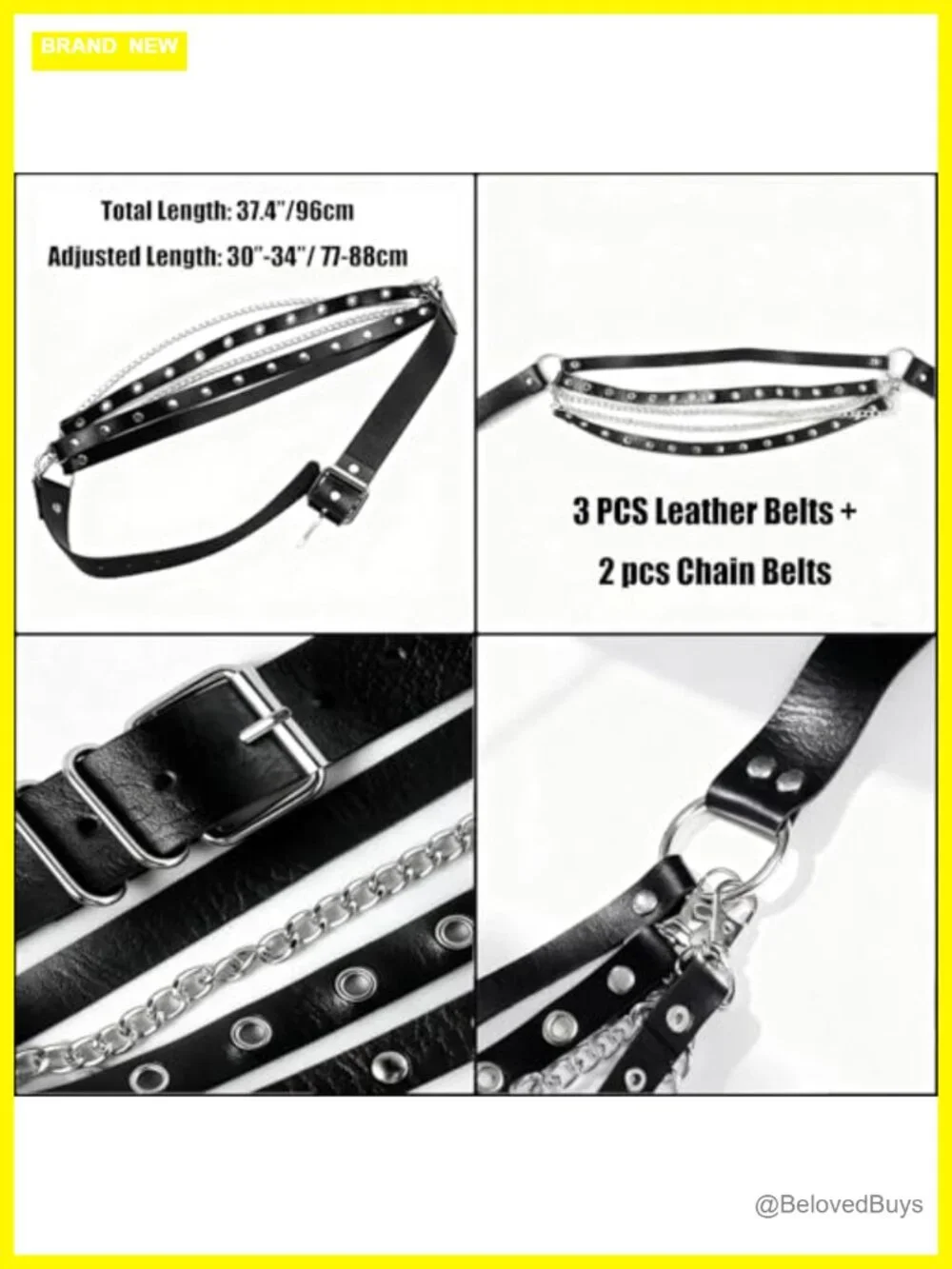 Punk Goth PU Leather Layered Waist Belt with Chains Adjustable Grunge Emo Rave